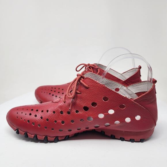 Litfoot Oxford Lace-up Sneaker Women EU41/US10.5 Red Leather Perforated LF9010 - Picture 7 of 13